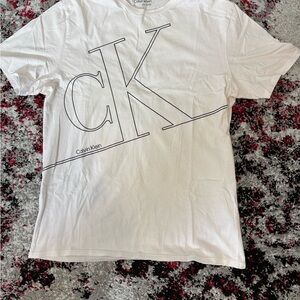 Calvin Klein White T-Shirt with Large Black CK Outline Logo